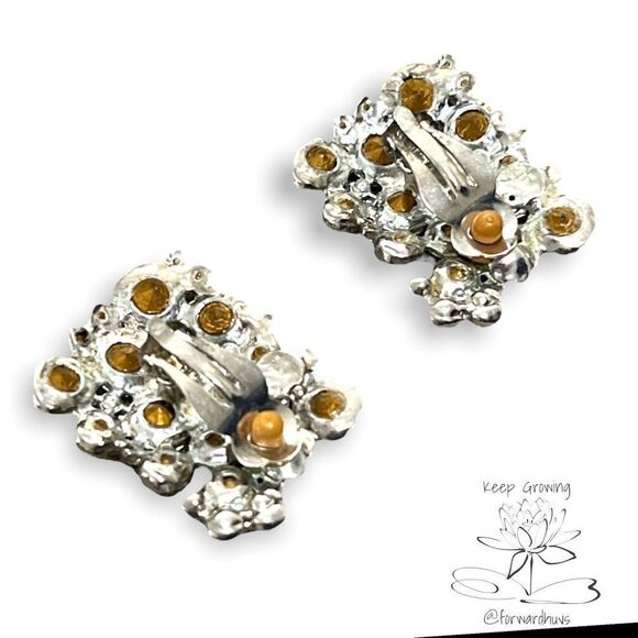 Vintage Silver-tone Rhinestone Clip On Earrings - Picture 3 of 8